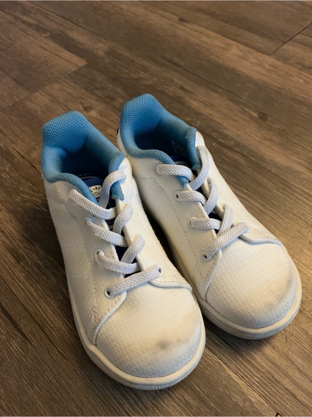 adidas Kids White Sneakers with Light Blue Lining